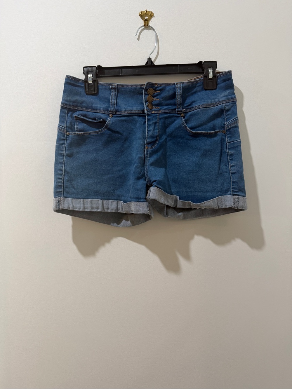 Wax Jean Blue Triple-Button Rolled Hem Denim Shorts